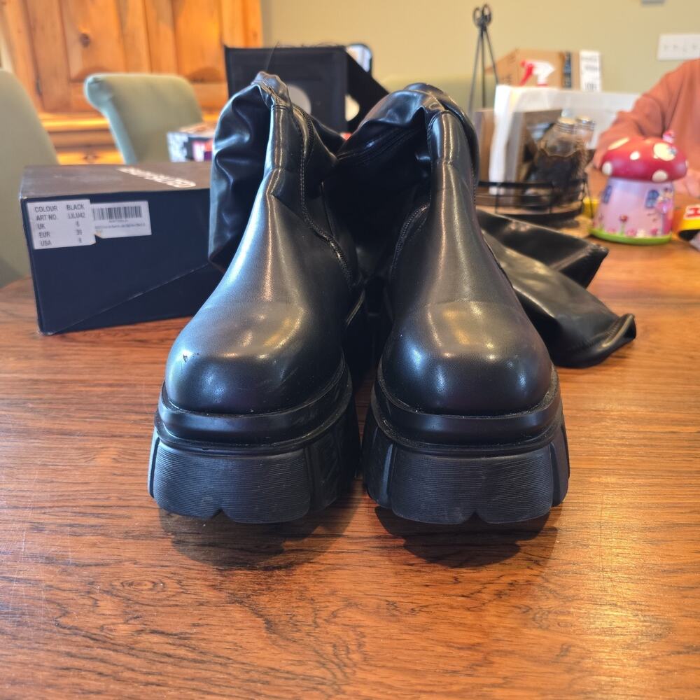 Ready Salted Black Over The Knee Stretch Boots Chunky Lug Sole Women Size 8